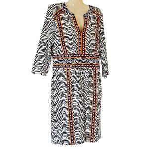 J. McLaughlin Lola Dress Catalina Cloth Navy White Orange Wavy Stripe Size Med